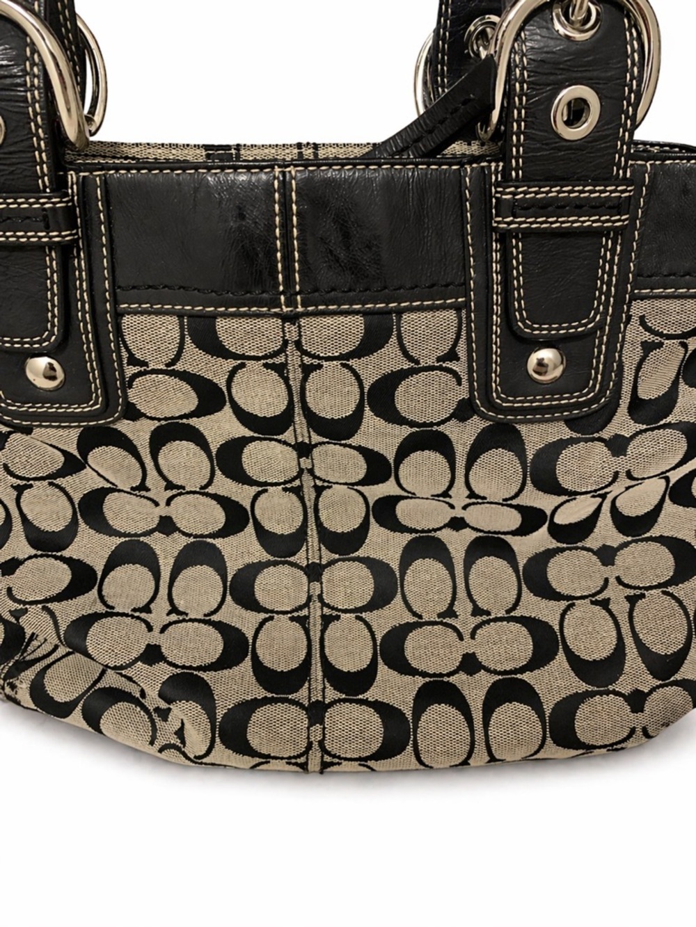 Coach Y2K Soho Pleated Signature C Canvas Leather Trim Tote Shoulder Bag - Picture 2 of 8
